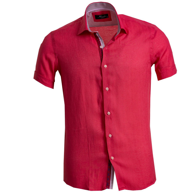 Solid Bright Red Mens Short Sleeve Button up Shirts - Tailored Slim ...