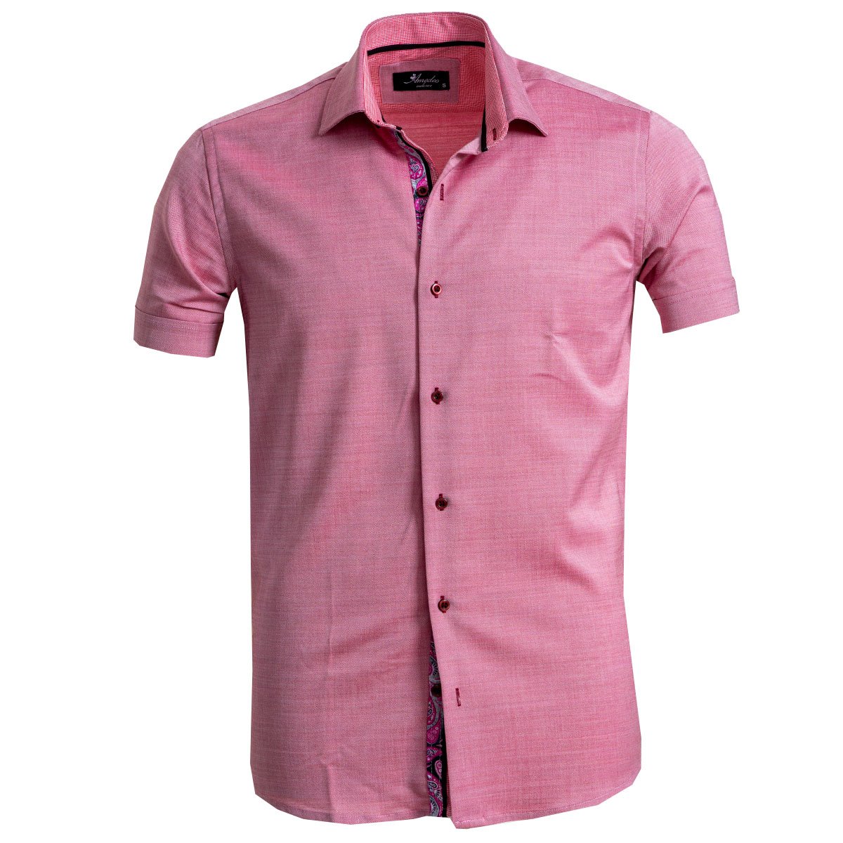 Pink Paisley Mens Short Sleeve Button up Shirts - Tailored Slim Fit ...