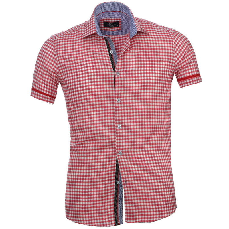 red and white button up shirt