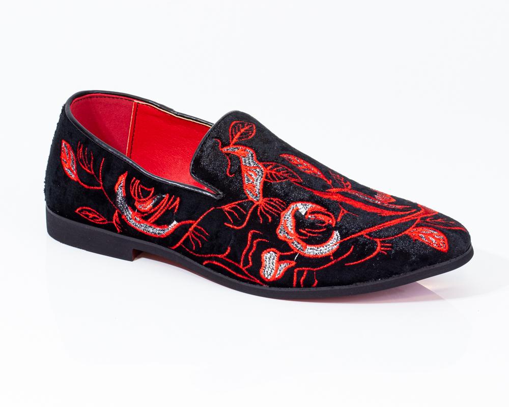 red leather slip on loafer