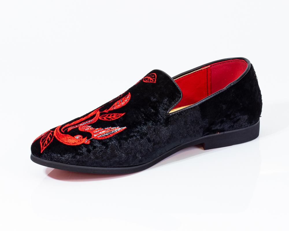 red slip on loafers