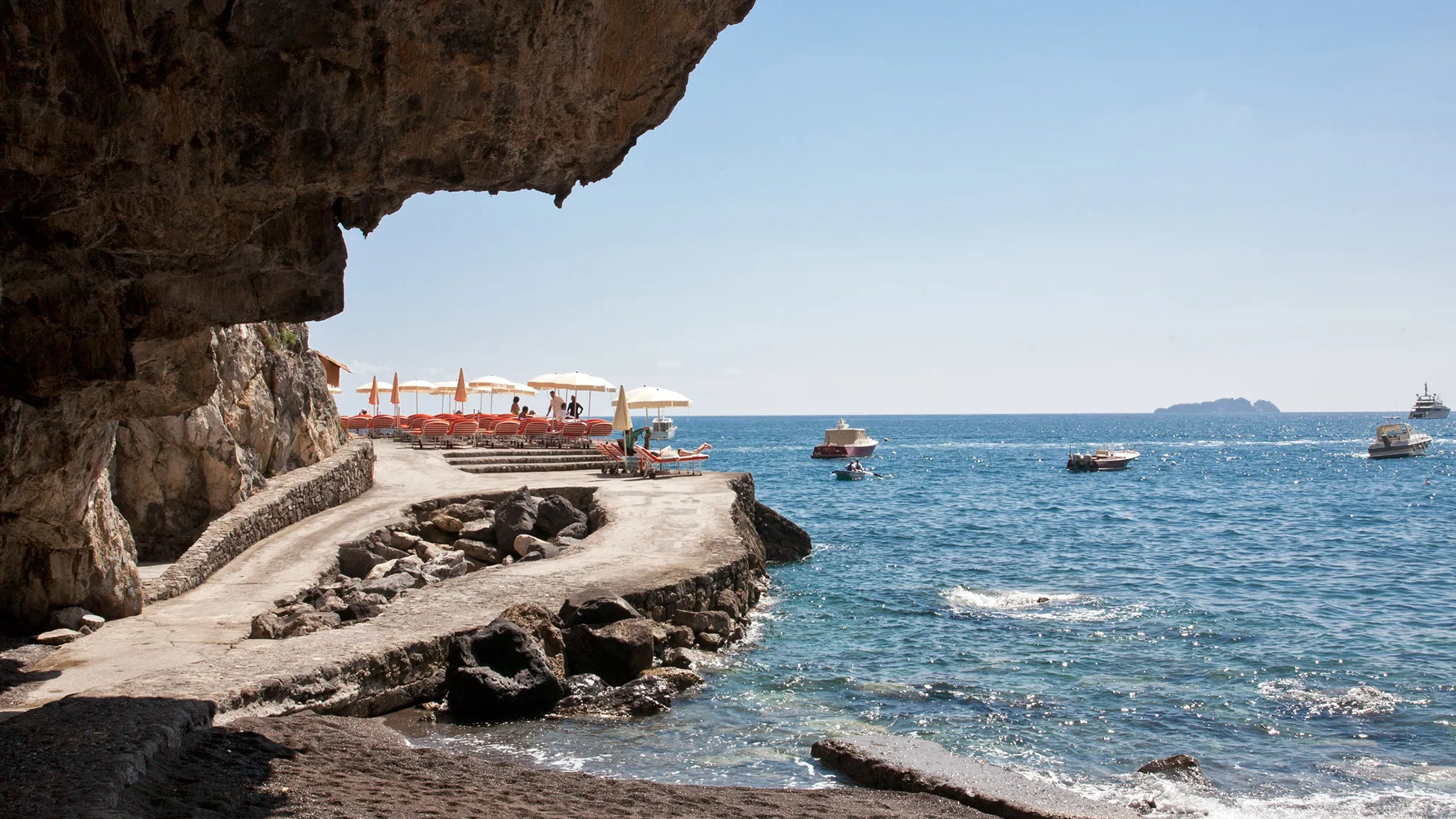 The dramatic cliffs on the Amalfi coast, featuring Il San Pietro Di Positano Hotel