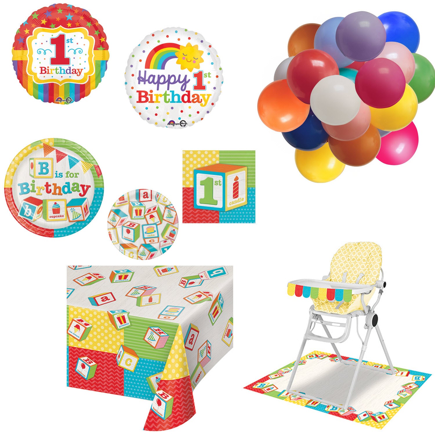 1st Birthday Party Supplies For 32 Plates Napkins Tablecloth High