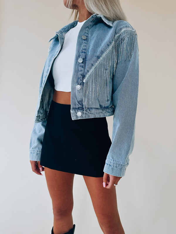 Cropped Bleached with Silver Fringe Custom Bridal Jacket – Something Blue  Denim Co.