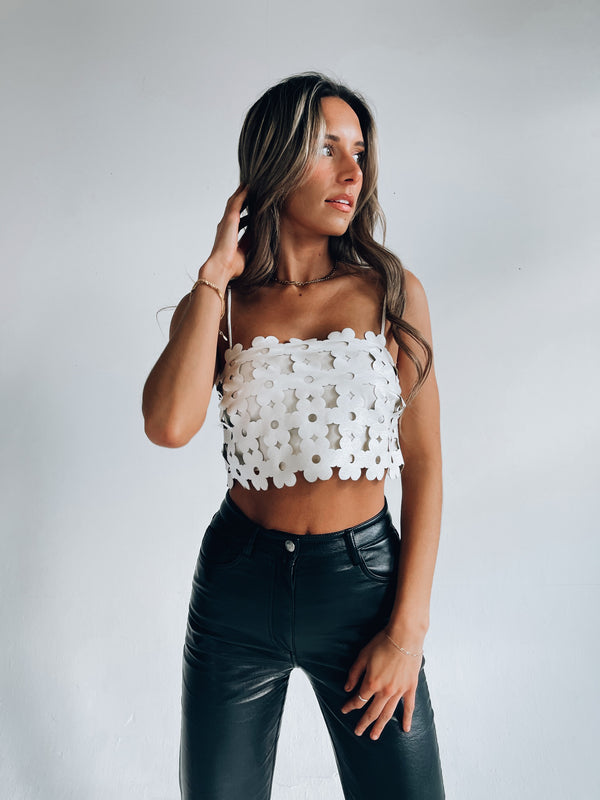 Analili Dylan Front Pleather Panel Halter Top
