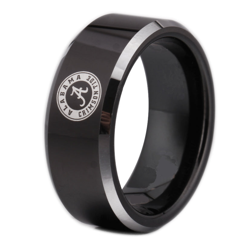 University of Alabama Crimson Tide | UA | Tungsten Ring Band | Black and Silver | 8MM