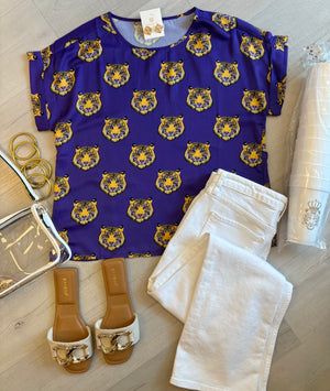 Tiger Print Top Purple - Evangelene and Co.