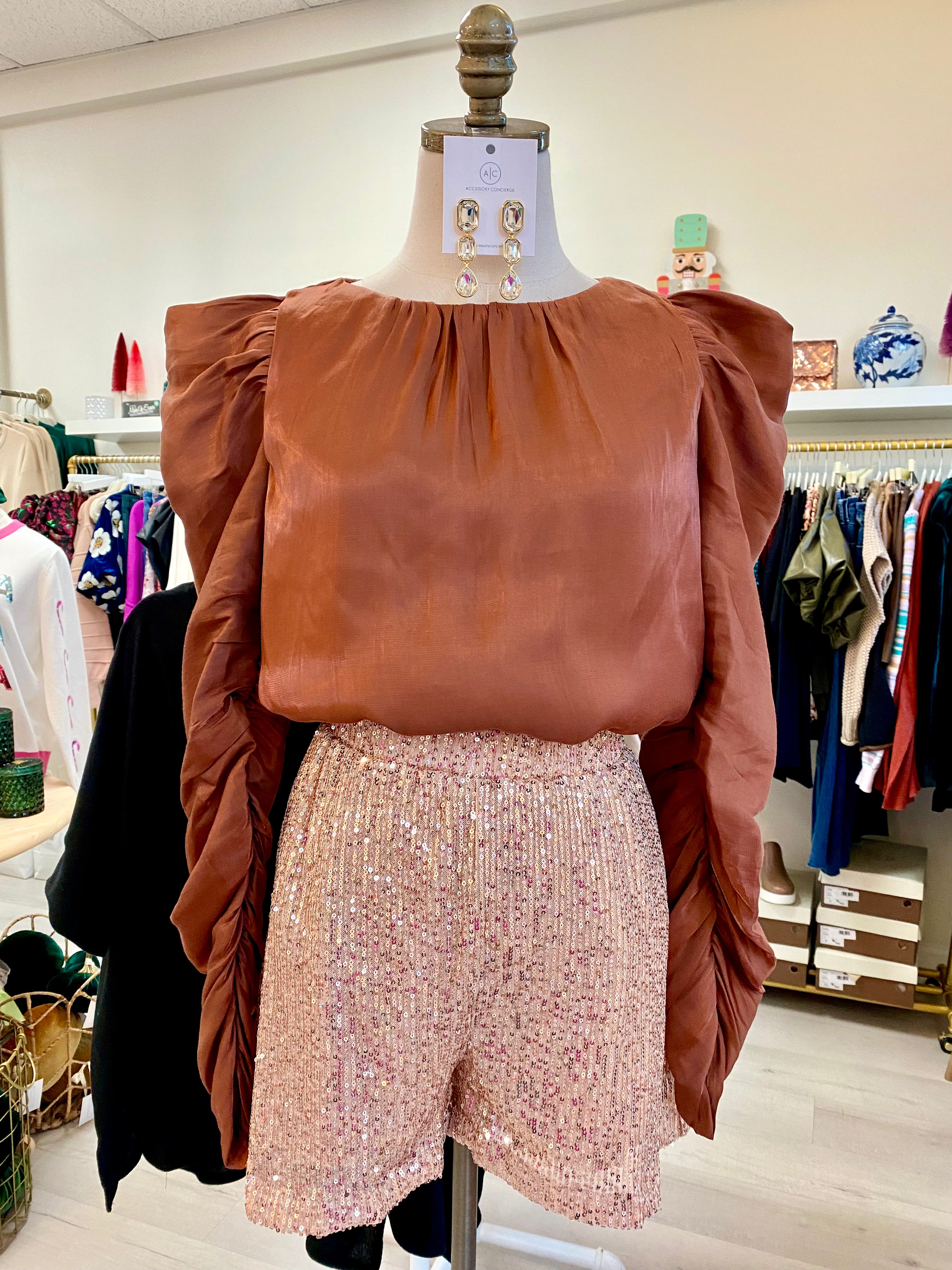 Sutton Puff Sleeve Metallic Blouse