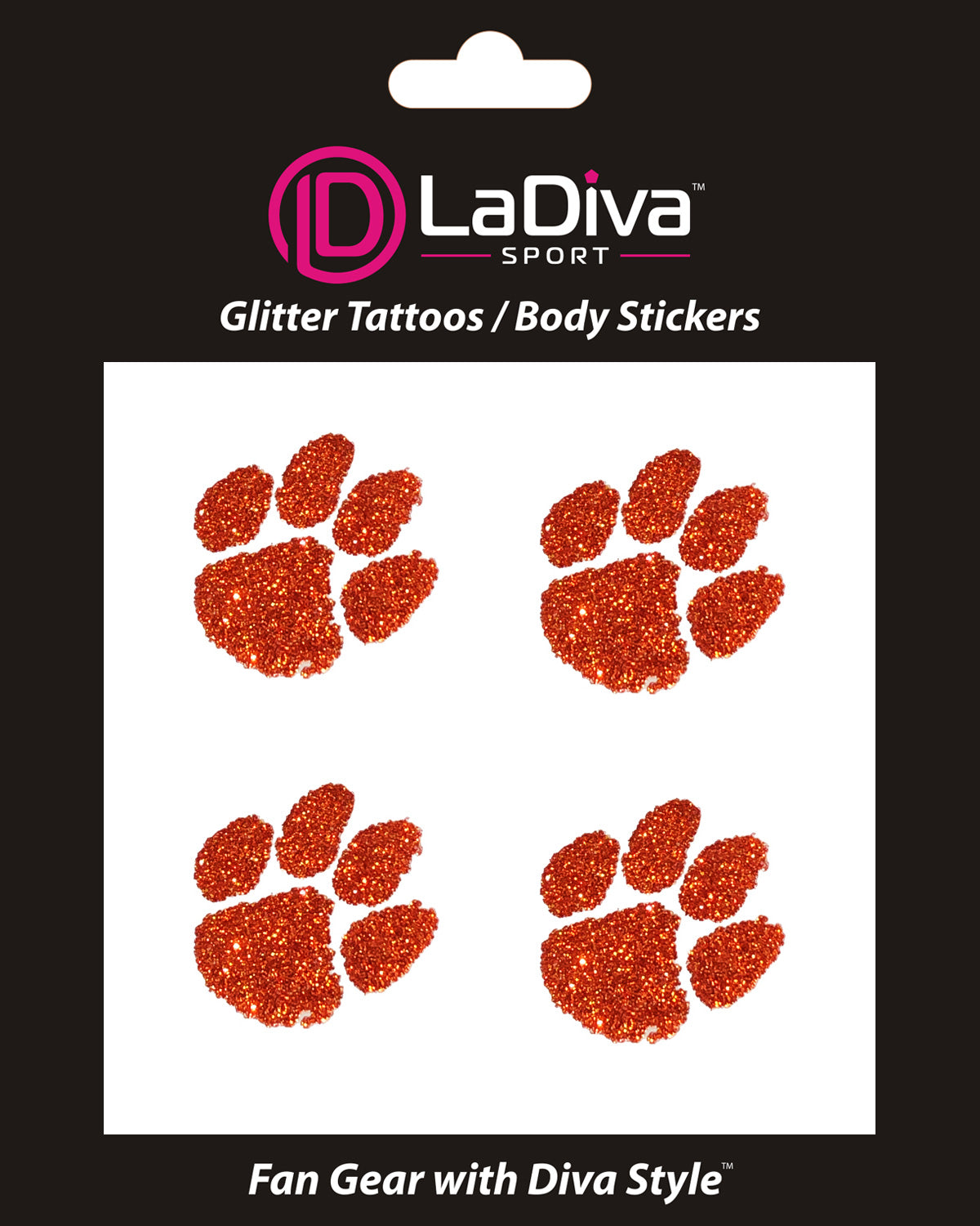 Clemson Tigers Paw Print Glitter Tattoo 4 Pack