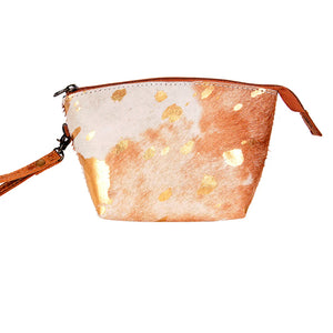 Brown & Gold Hide Makeup Bag - The Sister's Boutique