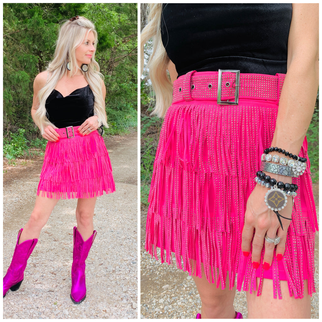 Hot Pink Mini Skirt with Rhinestones S