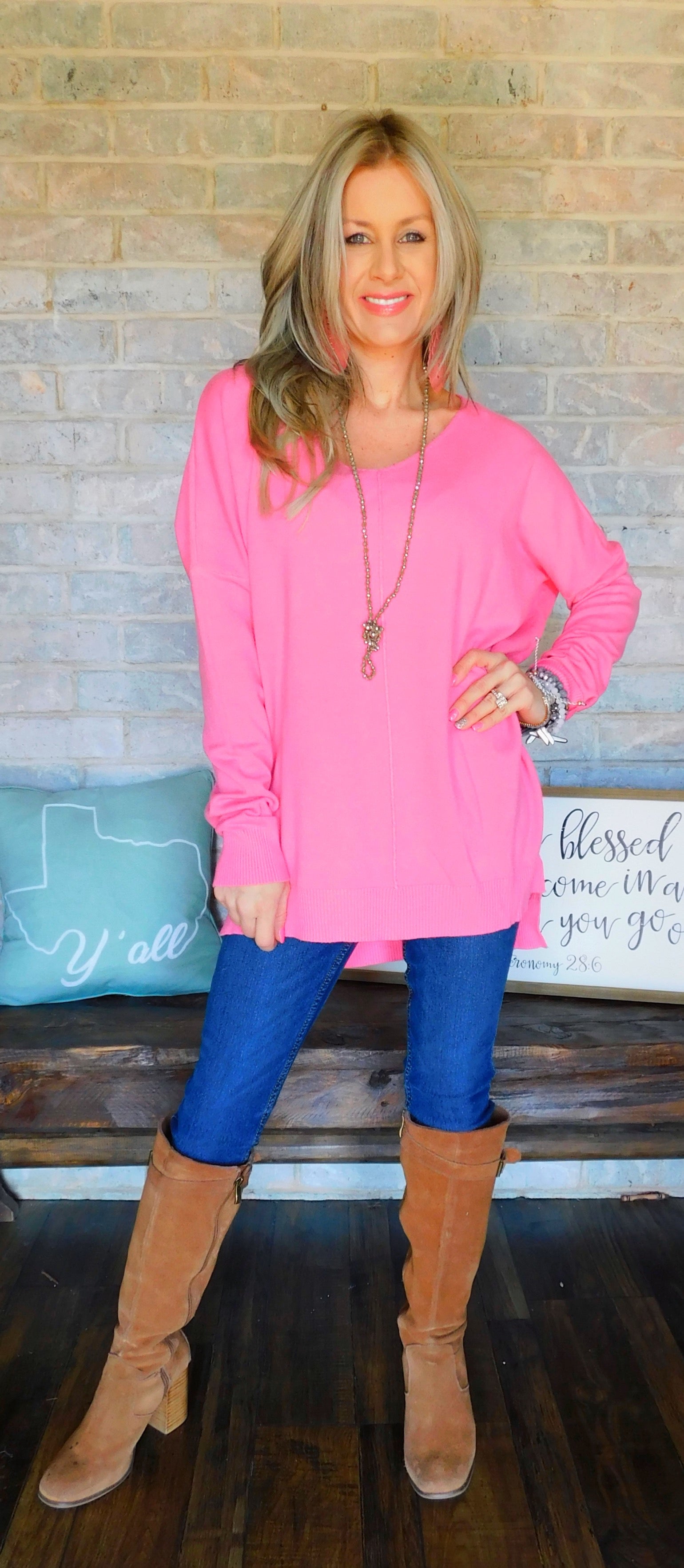 hot pink tunic sweater