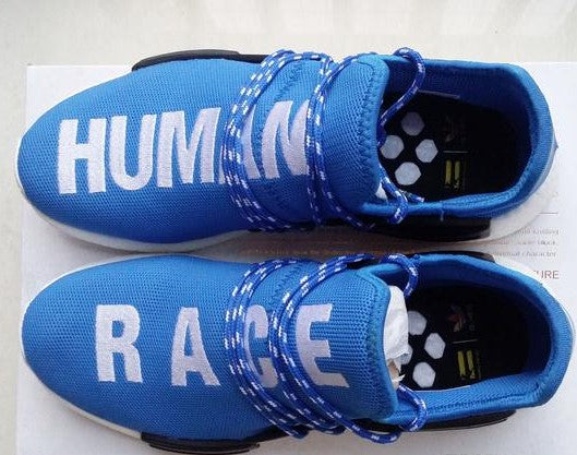 blue human race shoes