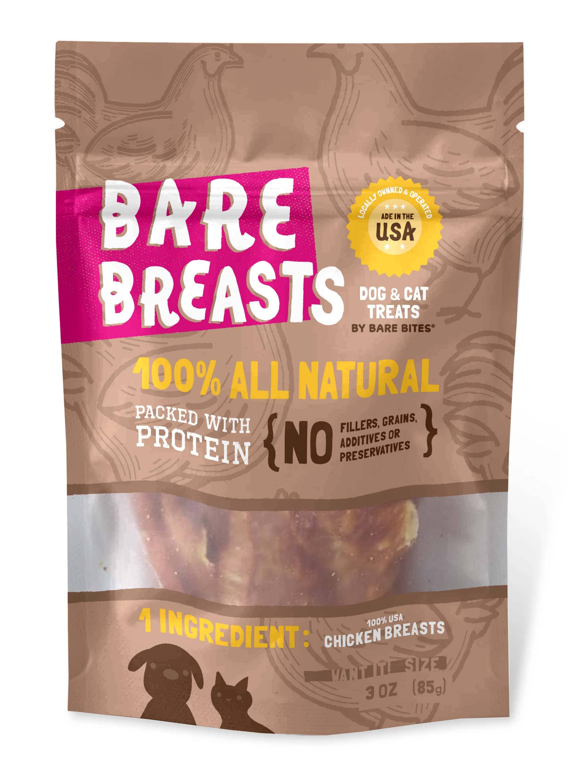 Bare Bites 100% All Natural 1LB Bare Breast Chicken Dog and Cat Treats - Made In USA