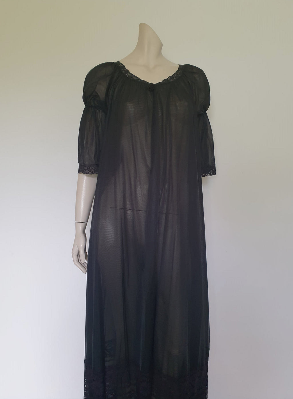 Sheer Black Peignoir, Robe With Amazing Sleeves - M – Louisa