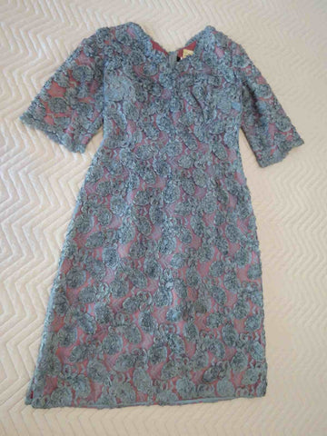 vintage 1950s 1960s blue ribbon rosette dress