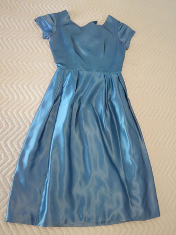 vintage 1950s 1960s blue satin dress