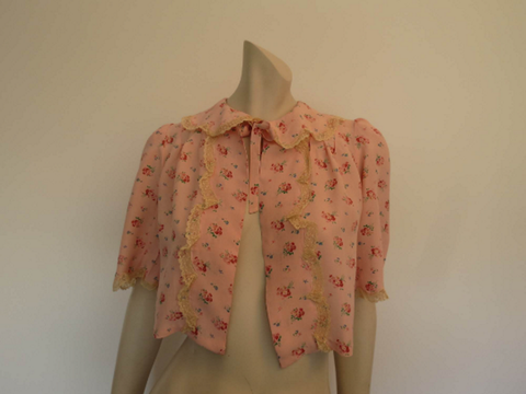 vintage bed jacket pink floral 1940s