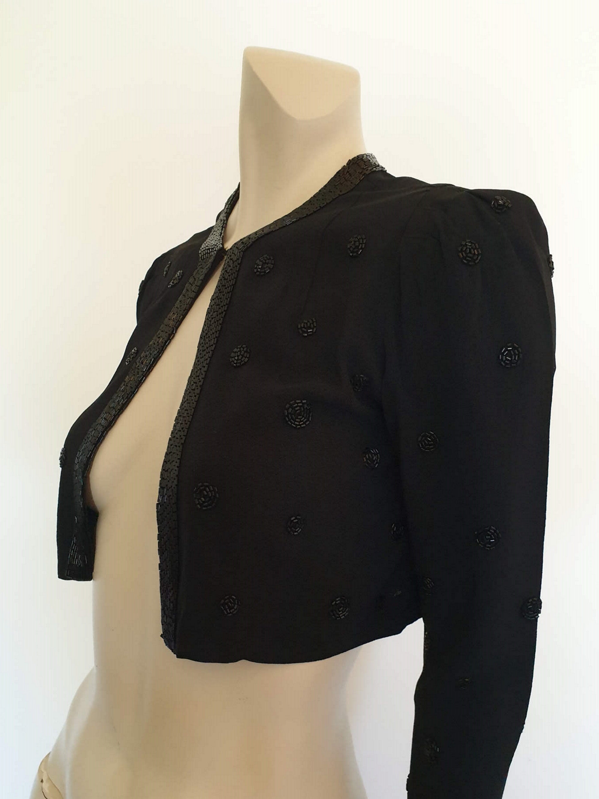 1940s Cropped Black Beaded Jacket - Bust 86 cm – Louisa Amelia Jane Vintage