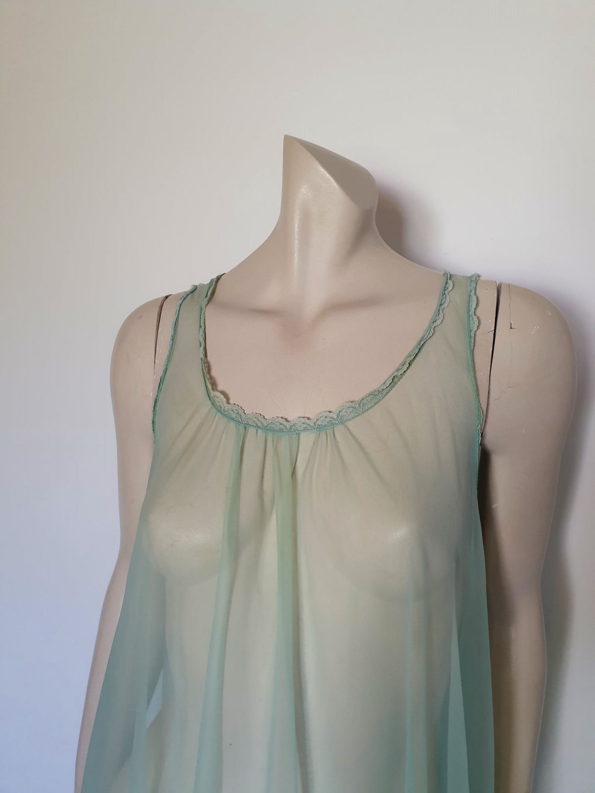 Sheer Aquamarine Negligee, Nightgown - M – Louisa Amelia Jane Vintage