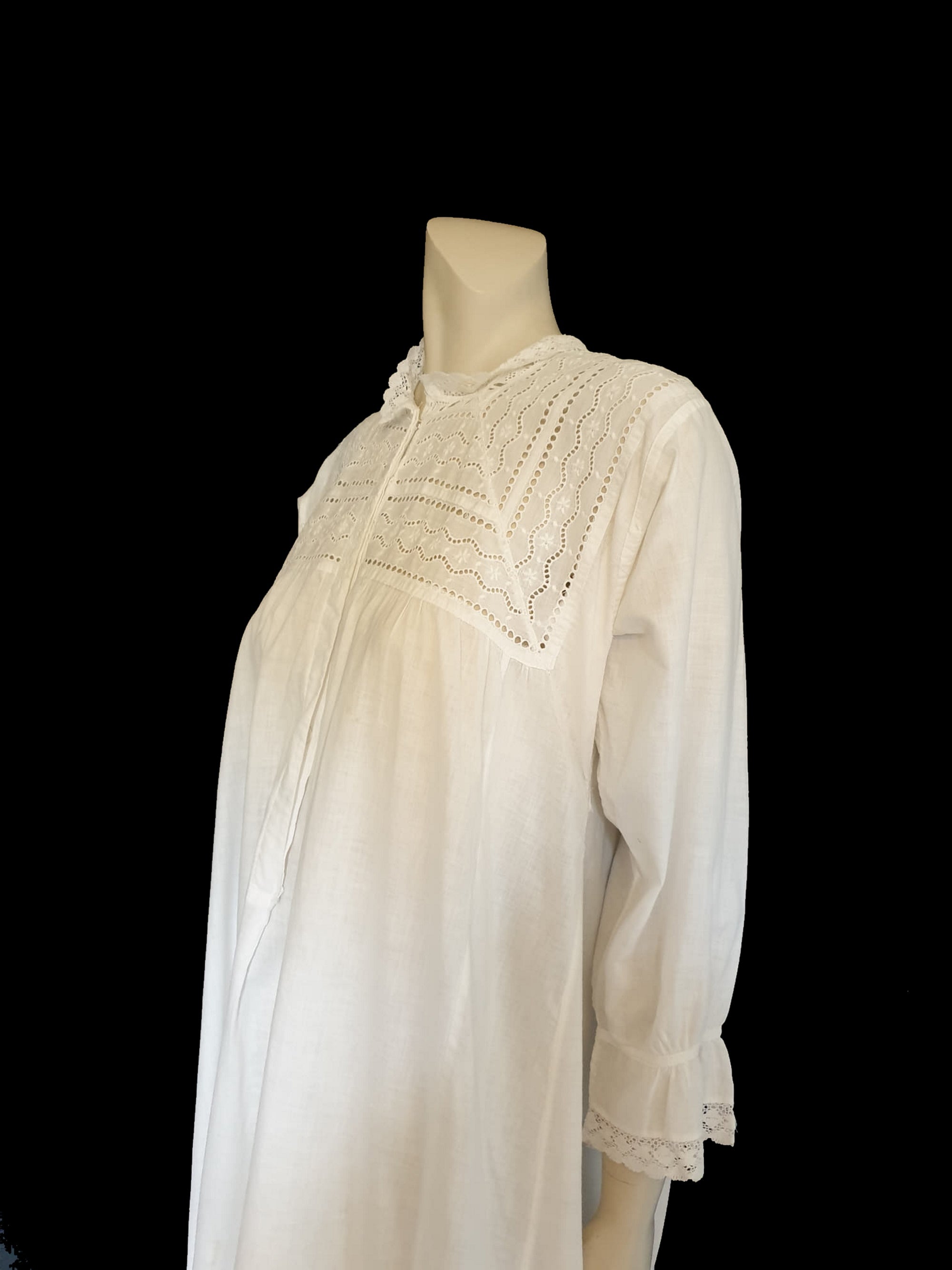 Antique, Edwardian, Nightgown With Eyelet Yoke - M – Louisa Amelia Jane ...