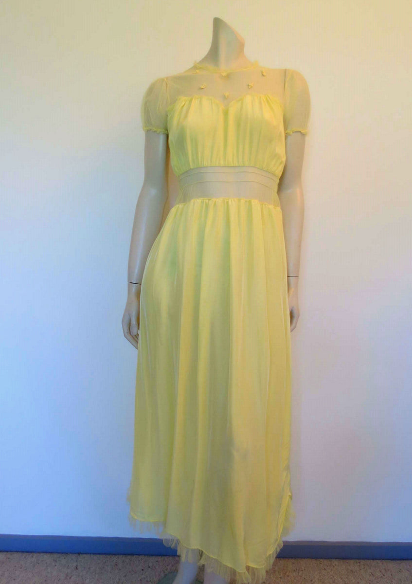 Yellow Nightgown With Gauze Yoke - Bust 91 cm – Louisa Amelia Jane Vintage