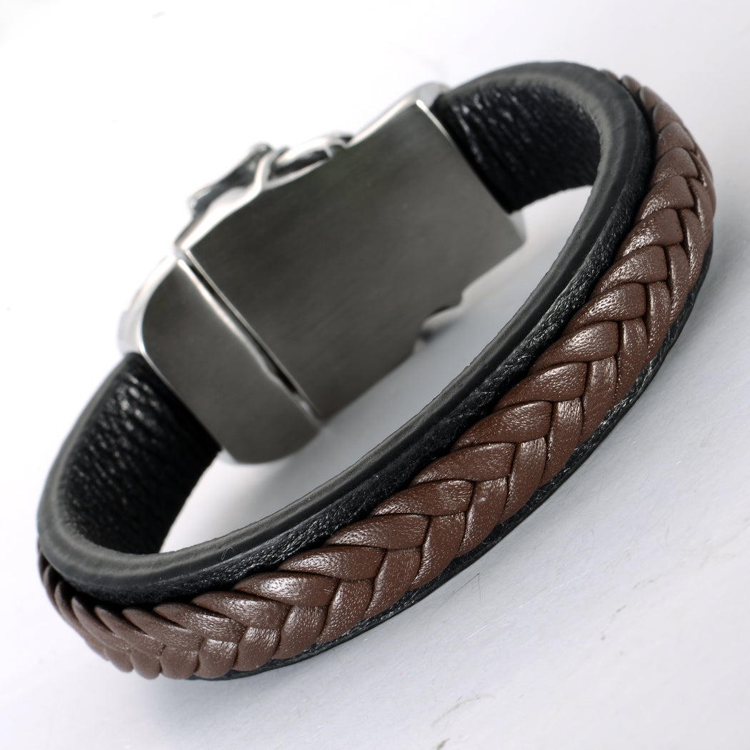 Brown Metal Big Skull Face Leather Bracelet – Heavy Metal Armor