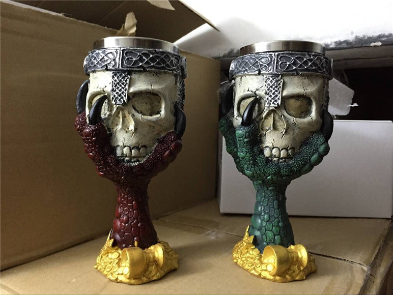 Metal Skull Chalice with Eagle Talons Claws Holding Goblet Tankard Sta ...