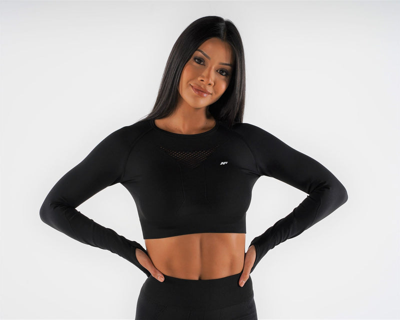 Flex Seamless Long Sleeve Crop Top - Coal - NowFLEX