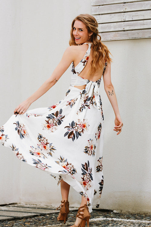 white maxi dress with flowers