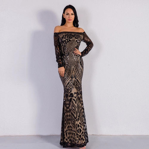 long sleeve bardot maxi dress