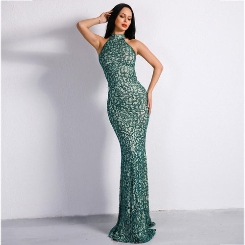 green embellished maxi dress