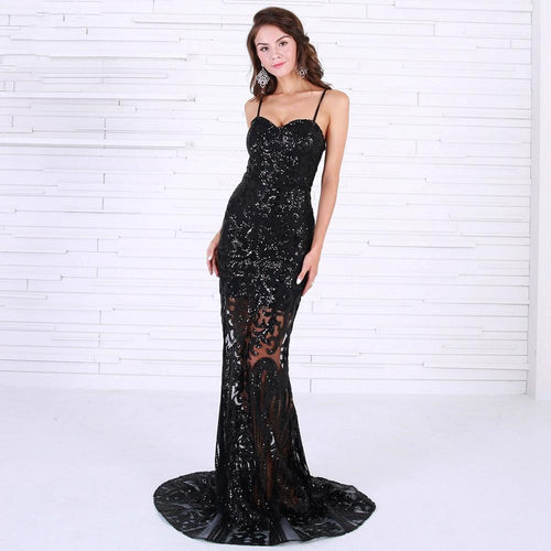 black sequin fishtail dress