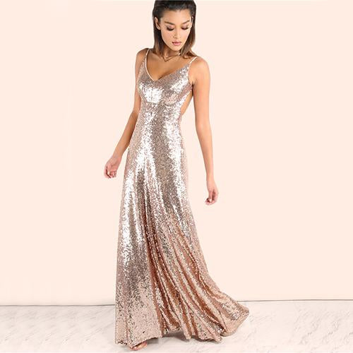 champagne sequin maxi dress