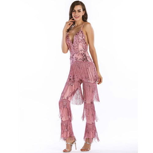 sequin pink jumpsuit