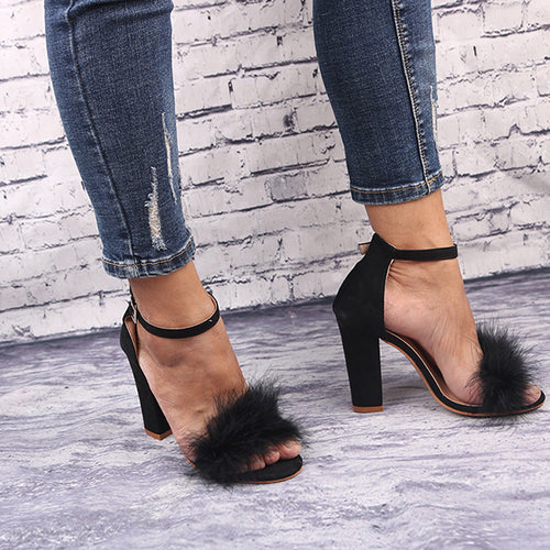 feather strappy heels