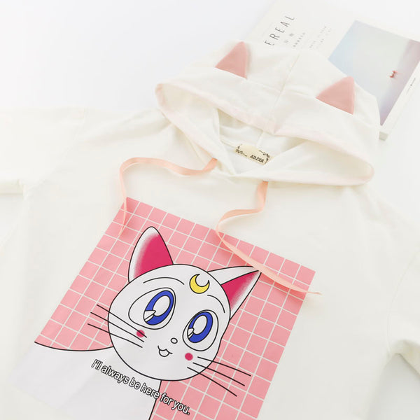 Moon Cat Cartoon Hooded T-shirt – ivybycrafts