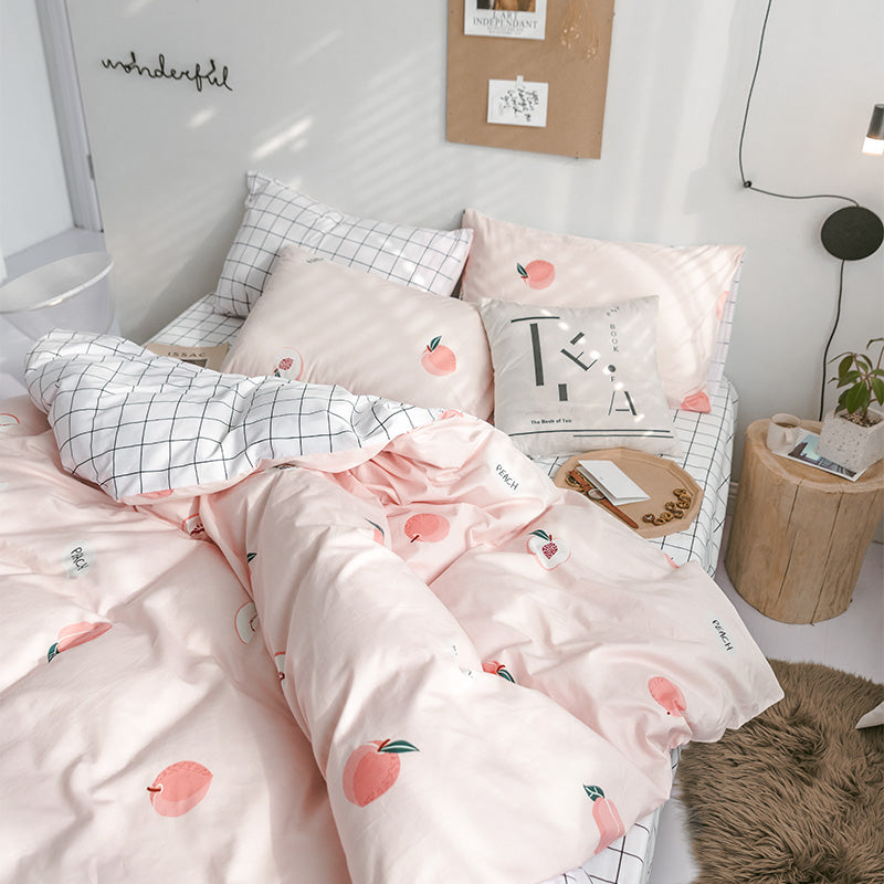 Harajuku Plaid Peach Bedding Set Ivybycrafts