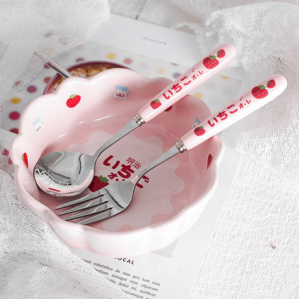 Cute Strawberry Bowl &Spoon & Fork – ivybycrafts