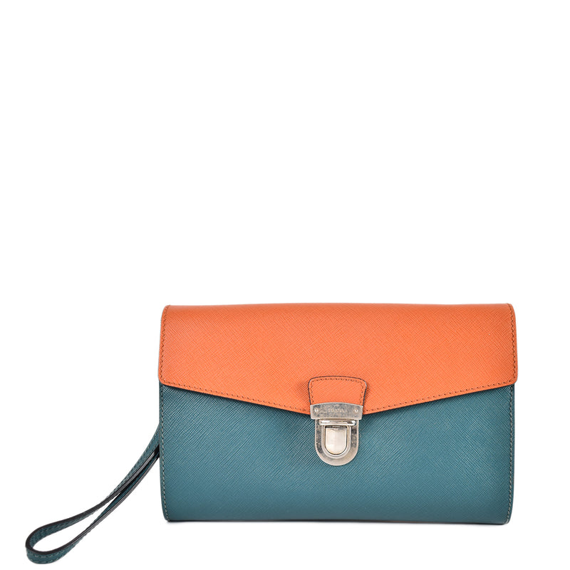 prada orange clutch