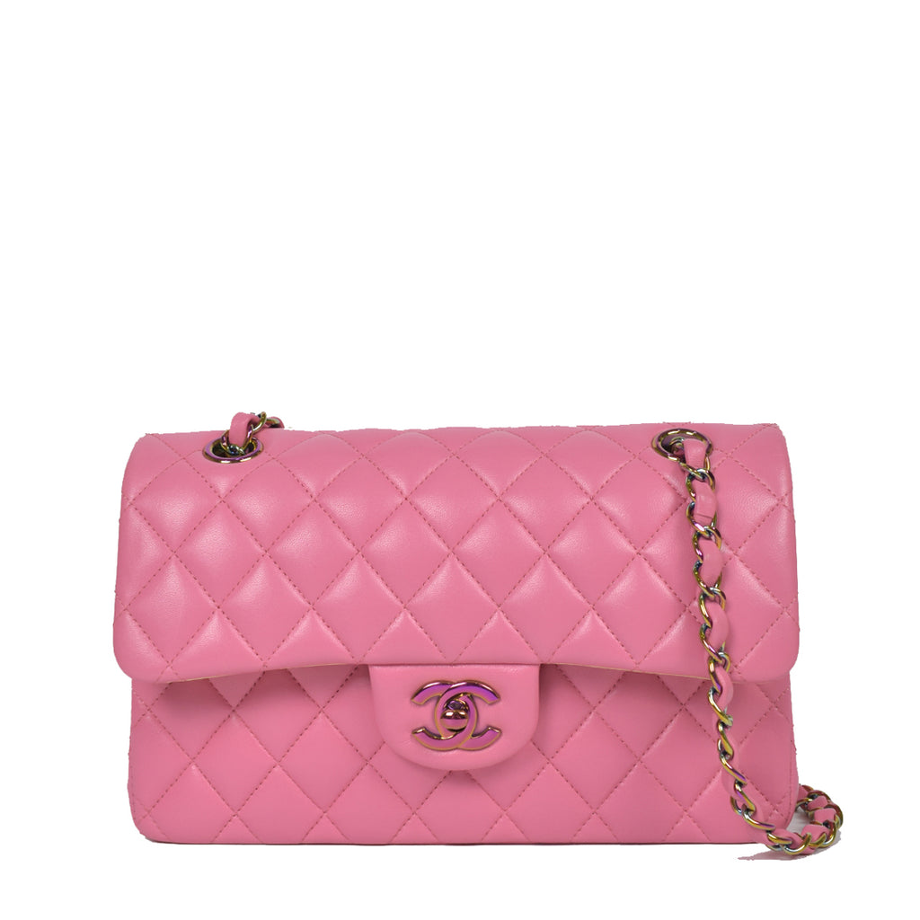 Chanel 21P Small Classic Pink Lambskin Flap Rainbow Hardware 31294603 Pre-Spring Collection 2021