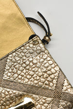 Gold Langley Check-Embossed Leather Crossbody Bag