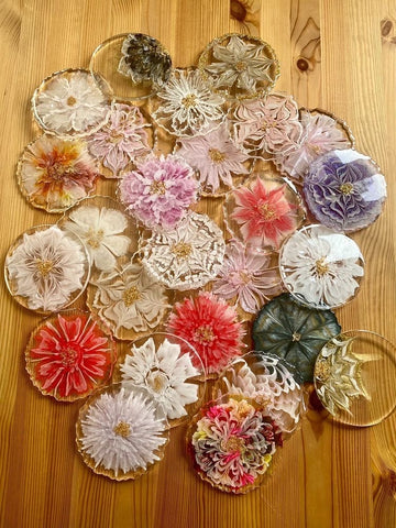 Handmade Resin flower coaster set class epoxy glitter resin molds moulds