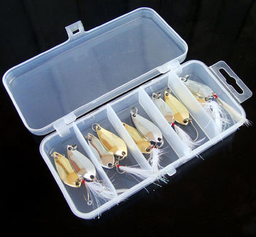 10Pcs Fish Spoon Soft Frog Minnow Feather Hook Fishing Bait Box Mix Se –  Bargain Bait Box