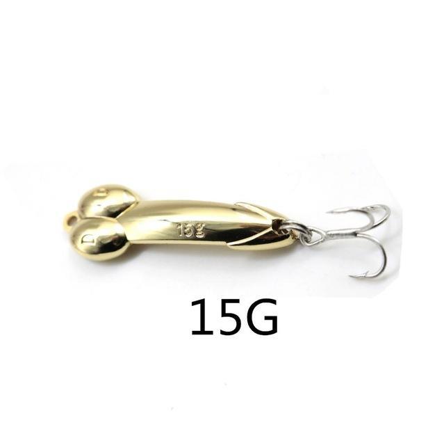 1Pcs 5Cm 5 10 15 20G Gold/Sliver Sequins Penis Spoon With Hooks Hard Metal-Deep Sea Sporting Goods-15g Gold-Bargain Bait Box
