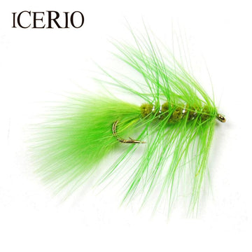 ICERIO 8PCS Green Wing Dry Flies Nymphs Fly Fishing Trout Lures #14