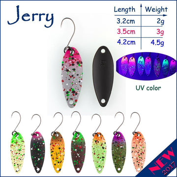 JERRY 7g Glittering UV Color Treble Hook Metal Bait Freshwater Ultralight  Lake Stream Trout Fishing Spoon