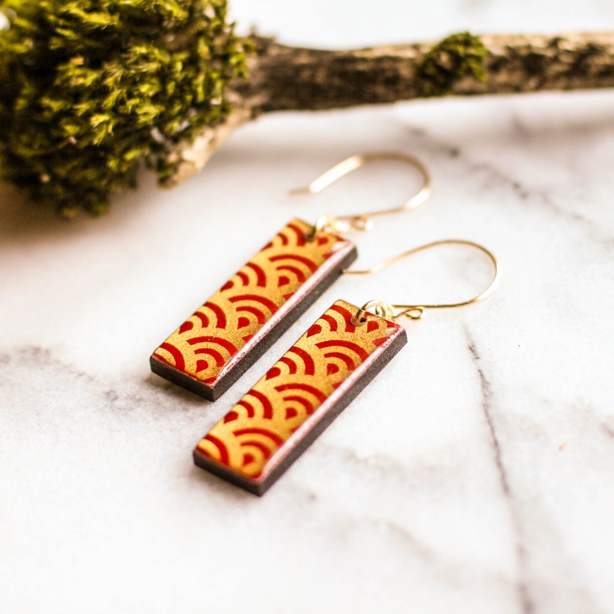 wood and paper earrings