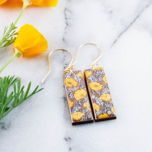 William Morris Yellow Poppies Rectangle Earrings