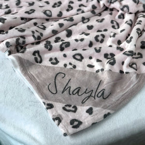Pink Leopard Print Name Blanket, personalized leopard blanket, minky leopard blanket